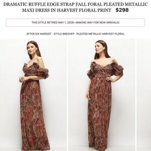 After Six Harvest Floral Metallic Off-Shoulder Maxi Dress - Rust & Olive